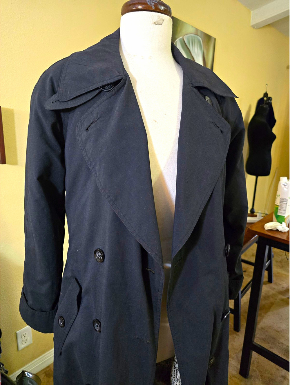 Terry Lewis Classic Luxuries Black Trench Coat Size S Removable Quilted Liner